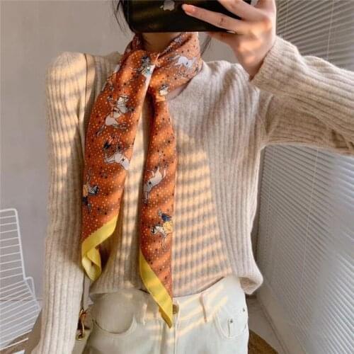 2021 New Design Horse Chevalir Scarf Women Brand Design Silk Bandana Kerchief 90*90cm Spring Summer Shawls Wraps Neck Head Scarf