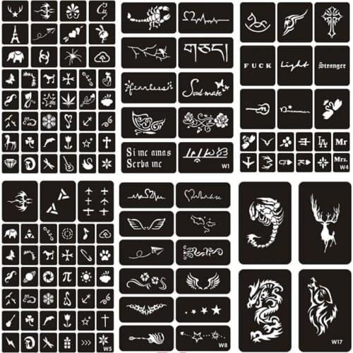 New Design Henna Tattoo Stencils Butterfly Wolf Reusable Airbrush Stencil Glitter Tattoo Kid Plantilla Tatuaje Pochoir Tatouage