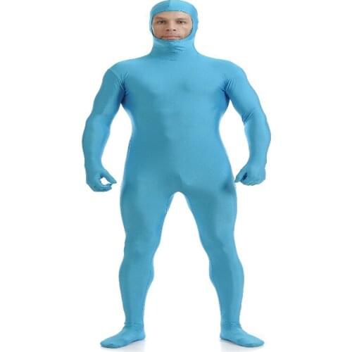 Open Face Zentai Spandex Catsuit Skin Tight Costume Light Blue S