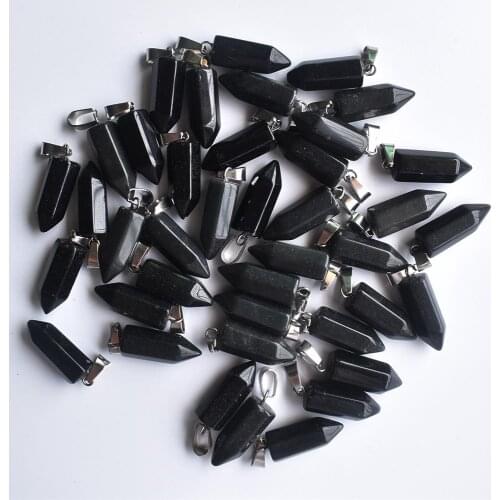 Wholesale 50pcs/lot 2020 fashion high quality natural black Onyx hexagonal pillar charms pendants fit necklace making free