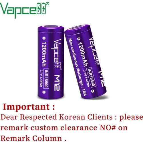 Vapcell Original 18500 M12 1200mah 10A Li Ion Battery 3.7V Rechargeable Lithium Cell Batteries For Flashlight Power Tool