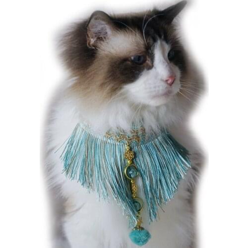 Handmade DIY Peacock Blue Tassel Hairy Ball Pet Collar Cat Collar Dog Collar