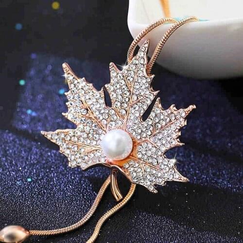 Ajojewel Classic Full Of Rhinestone Maple Long Necklace Women New Fashion All-match Sweater Chain Wedding Party Jewelry