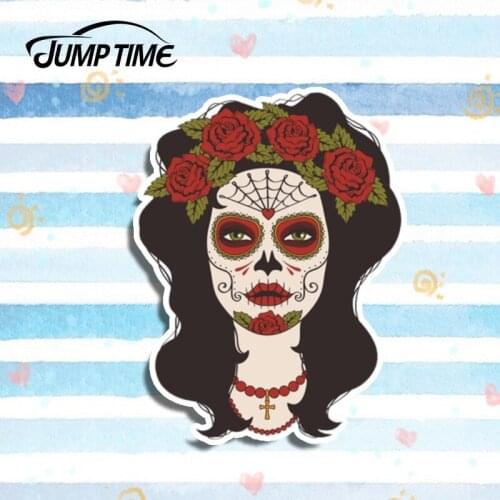 Jump Time 13cm x 10cm Sugar Skull Rose Lady Funny Sticker Skull Graphics Car Stickers Vinyl DIY Bumper Waterproof Fine Decals