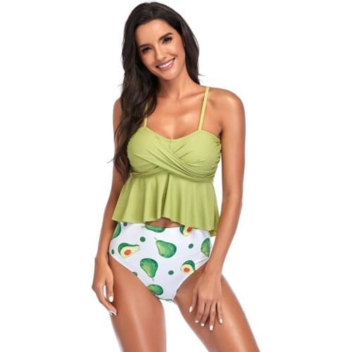 Multicolor Two Piece Bikini High Waist Swimsuit Ruffled Swimwear Beachwear Fashionable Women Sexy Beach Bikini Bathing Suits