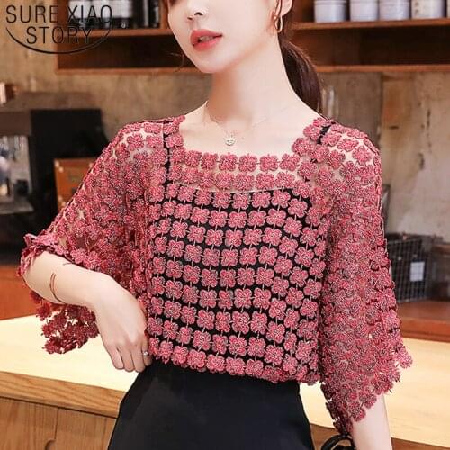 Shirt with Sling Solid Color Two-Piece Lace Hollow Mesh Tops Sexy Elegant Pullover Blouse Chiffon Shirt Top Blusas Mujer 8976 50