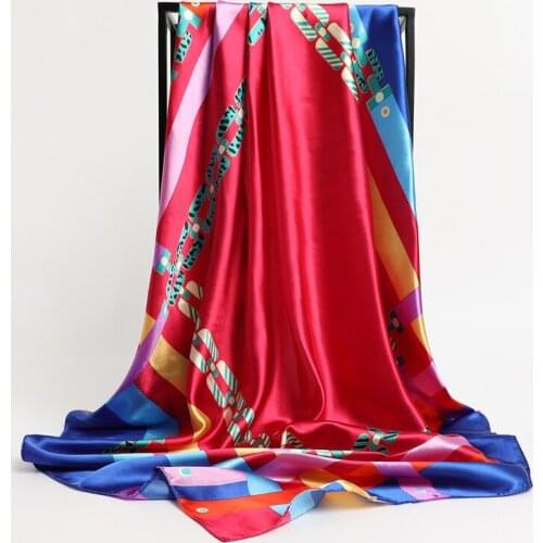 Silk Women 2021 Print Scarf Hair Neck Square Scarves Office Ladies Shawl Bandanna 90X90CM Muslim Hijab Handkerchief Muffler