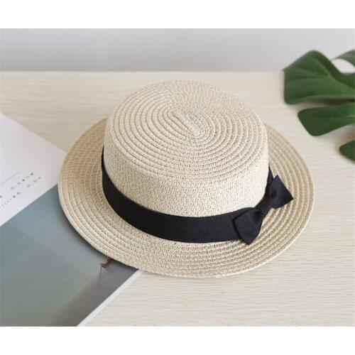 2019 Fashion Summer Parent-child Beach Hat Female Casual Panama Hat Lady Brand Women Flat brim Bowknot Straw cap girls Sun Hat