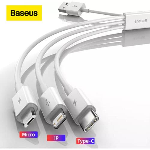 Baseus 3 in 1 USB Cable for iPhone 12 Pro Max Fast Charging Cable for Android Phone Huaiwei Xiaomi Type C Cable USB Cable Wire
