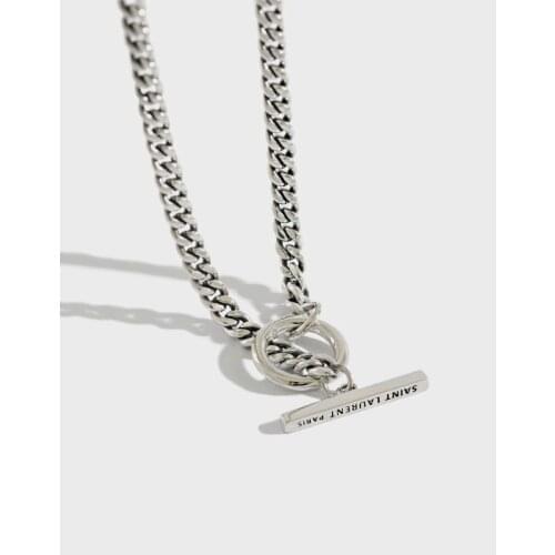 RETRO 4mm Authentic 925 Sterling silver Flat Chain choker collar Necklaces with Toggle locker TLX481