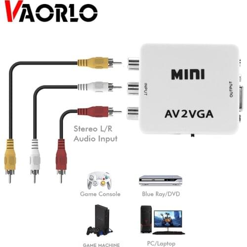 VAORLO Mini HD AV2VGA Video Converter Convertor Box AV RCA CVBS to VGA Video Converter with 3.5mm Audio to PC HDTV Converter