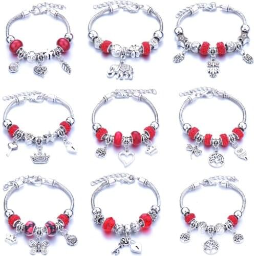 Vintage Silver Color Charms Bracelets for Women DIY Crystal Beads Fine Pandora Bracelets Women Pulseira Jewelry Dropshipping