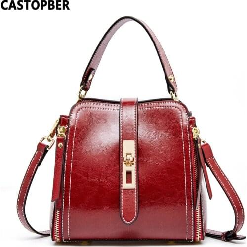 Women Vintage Oil Wax Leather Handbag Fashion Womens Shoulder Bag Purse Fashion Designer Bucket Tote Bag Ladies Crossbody Brand