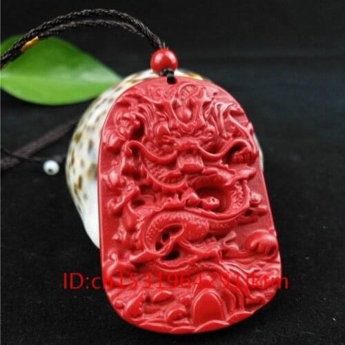 Woman Cinnabar Necklace Natural Carved Charm Jewellery Organic Gifts Fashion Amulet Hand Pendant Dragon Red Men Chinese