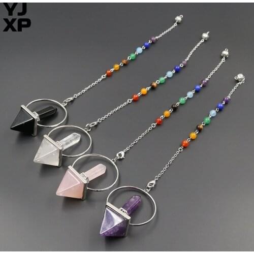 YJXP 7 Chakra Chain Pendulum Pendants Natural Stone Energy Pyramid Hexagonal Column Dowsing Wicca Divination Jewelry Making 1 Pc
