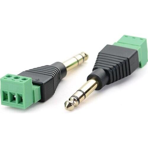 10pcs 6.35mm AV Balun Terminal Gold Plated 2rings Stereo 1/4inch 6.35 Audio Plug to 3 Poles AV Balun Cable Adapter