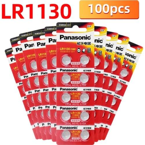 100pcs Panasonic 189 1.5V Alkaline Battery Cell AG10 LR1130 AG10 389 LR54 SR54 SR1130W 189 LR1130 Button Cell Coin Batteries