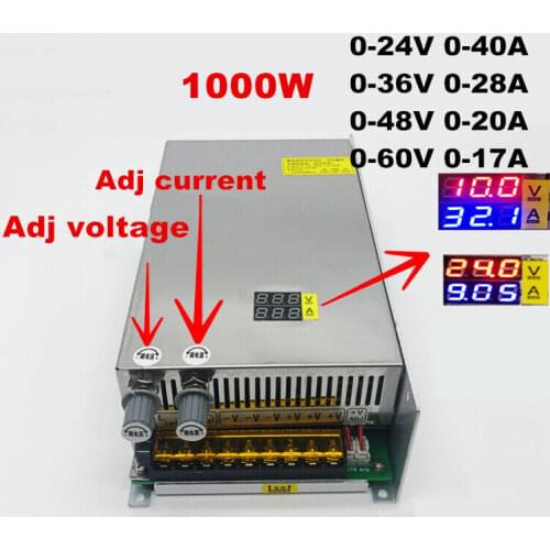 1000W 0-12V 24V 36V 48V 60V 80V 120V 220V Current and Voltage Adjustable Power Supply Current limiting SMPS with Digital Display