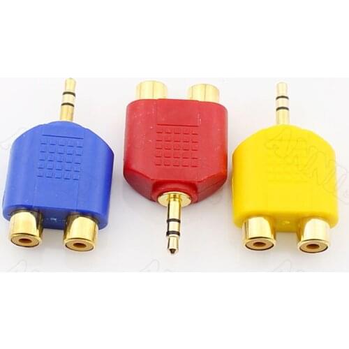 25pcs/lot Audio Connector Adapter 3.5mm Gold Plated Colorful Socket Stereo Male To Double RCA Female Jack
