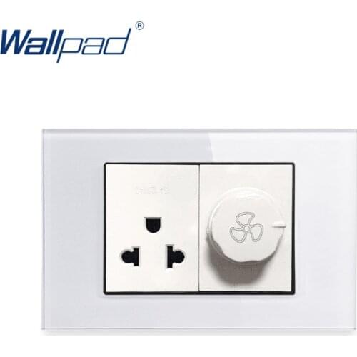 3 Pin US Socket With Fan Switch Wallpad Luxury Tempered Glass Panel Electric Wall Power Socket Electrical Outlets