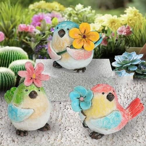 3 Pcs Colorful Bird Ornament With Flowers Hand Painted Resin Animals Figurines For Home Garden Courtyard Decoration