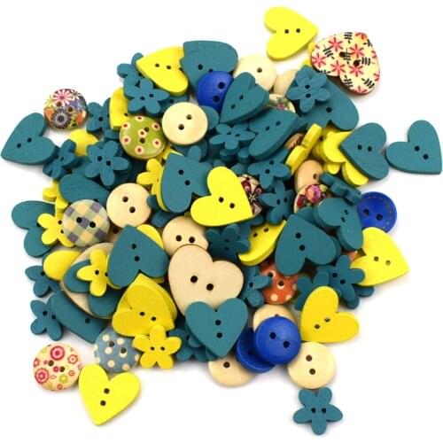 300PCS Mixed Random Cartoon Painted Wooden Button DIY Buttons Sewing Scrapbooking Clothing Accessories