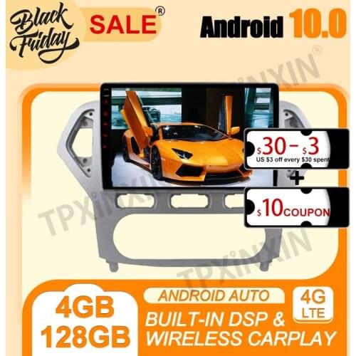 4G+128G Carplay DSP Android 10.0 PX6 For Ford Mondeo MK4 2007-2010 Multimedia Player Auto Radio Tape Recorder GPS Navi Head Unit