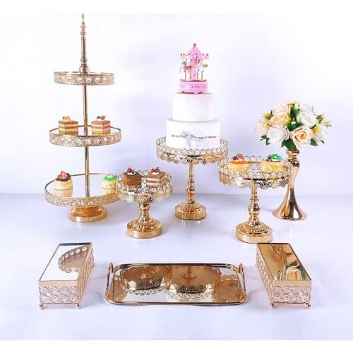 8pcGold Cake Stand Set Cupcake Tray Cake Tools Home Decoration Dessert Table Decorating Party Wedding Display