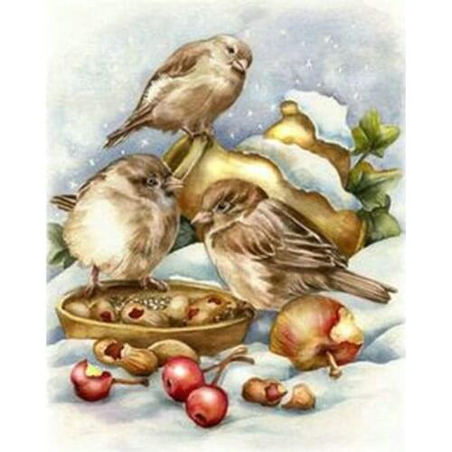 Full square / round drill 5d diamond painting bird fruit snow landscape diamond embroidery 3d winter scenery sticker