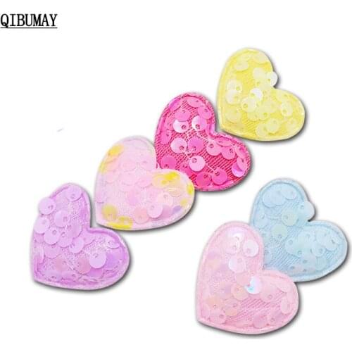 QIBUMAY 10/20pcs Sequin Heart Glitter Patches Purple Pink Crafts for Baby Hairbow Clips Accessories Clothes Decoration Materials