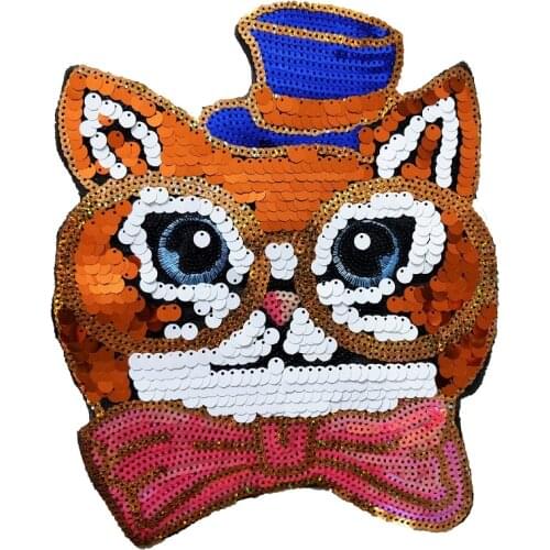 1Piece Glitter Cat Patches Sew on Large Sequin Patches for Clothing Applique Stripe on Clothes Embroidery Patch Appliques