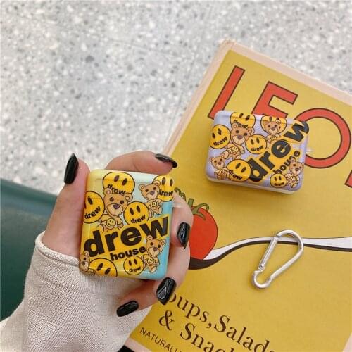 Earphone Case for Airpods Pro 3 Case Drew House Smiley Bluetooth Headphone Headset Protective Cover with Hook for Airpods 1/2/3