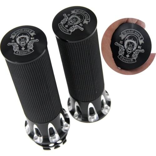 For Harley Sportster XL 883 1200 Touring Dyna Softail Fatboy Night Train XR 1" Two-guns Skull Motorcycle Aluminum Hand Grip