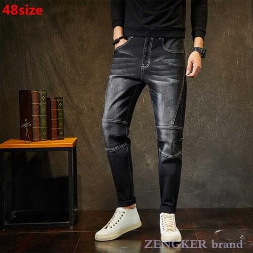 Plus size jeans mens plus size tide slim stretch loose feet slim long pants patchwork jeans oversized men jeans 42 44 46 48