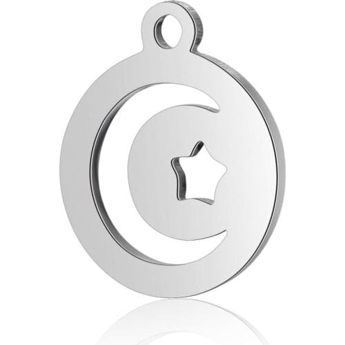 Fnixtar 50pcs/lot Stainless Steel Moon Star Mini Metal Charms Pendant DIY 12*14mm Round Charms Jewelry Accessories