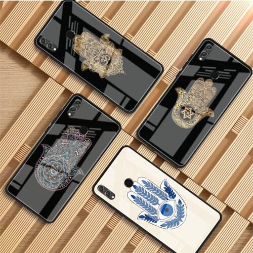 Hamsa Hand of Fatima Tempered Glass Phone Case For Huawei P20 P30 P40 P40 Lite Pro Psmart Mate 20 30 Cover Shell