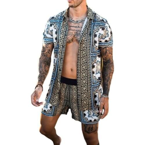 2 pieces sets Men matching sets beach clothing Tracksuits shirts tops + Pants Sports Shirts spring summer 2021