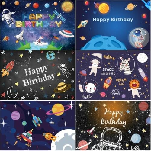 Outer Space Theme Backdrop for Kid Birthday Space Party Planet Birthday Decoration Galaxy Astronaut to The Moon Photo Background