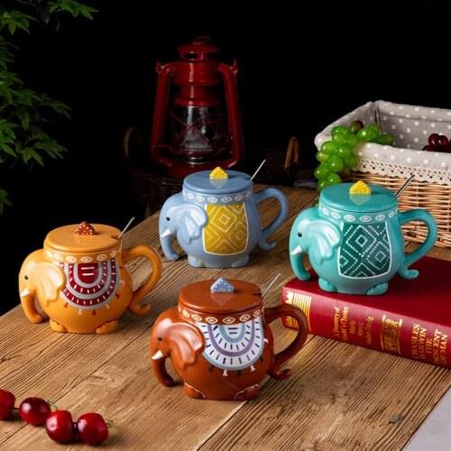 Creative 3D Elephant Cups Hand Painted Underglaze Ceramic Animal Mugs Cartoon Home Kitchen Office Drink Ware Cute Mug Cup Gifts