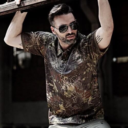 Summer Men Tactical Military Camouflage Short-Sleeve T Shirt Outdoors Camping Hiking Men Breathable Quick Dry Python Combat Tees