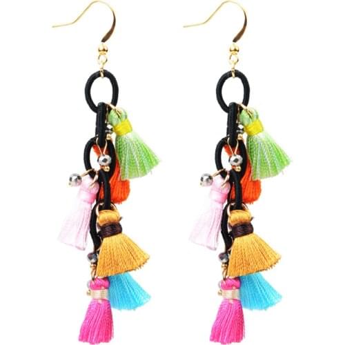 LFPU Colorful Small Silk Tassel Long Earrings Beads Dangle Drop Wedding Earring Jewelry For Women
