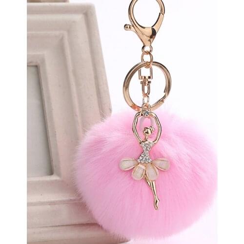 Llaveros ylwhjdancing Ángel esponjoso pompón bailarina chica bola baratija para mujer bolso coche colgante Llavero joyería Llave
