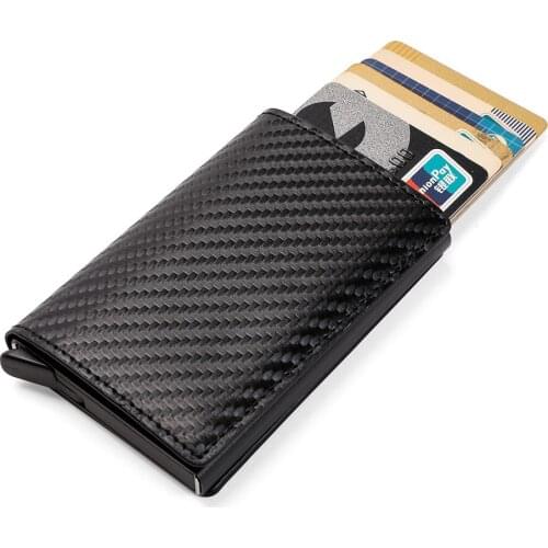 Magnet Leather Slim Mini Men Wallet Carbon Fiber Card Holder Wallets Rfid Small Money Bag Coin Purses with Note Compartment