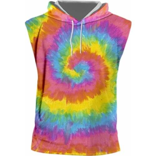 EU Size Tie Dye Hoodie Tank Top 3D Print Unisex Summer Hip Hop Mens Irregular Pattern Fitness Sleeveless Vest Wholesale Clothes