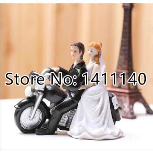 "Motorcycle Get-Away" Wedding Cake Toppers Couple bride & groom cake topper figurines