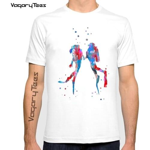 Mens scuba divers couple T-shirt high quality O Neck top quality casual short sleeve o-neck scuba diving sport print men tshirt