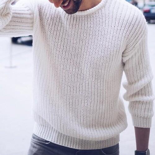 Men Sweaters Solid Color Round Neck Sweater Men Long Sleeve Knitted Pullover Men Sweaters Mens Clothes pull homme ropa hombre