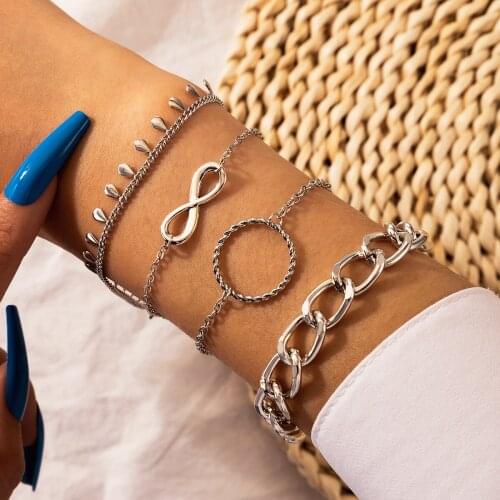 Docona 4pcs/set Bohemia Infinity Tassel Bracelet Set for Women Charms Adjustable Hollow Geometry Metal Bracelet Jewelry 16908