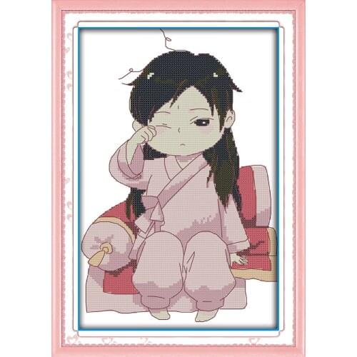 A bleary girl cross stitch kit cartoon 14ct 11ct print canvas stitching embroidery DIY handmade needlework plus