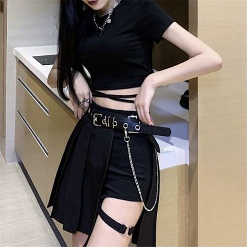 Black Skirts Belt Knee-Length Pleated Strap High Waist Detachable Women Lady Sweet Hip Hop Sexy Streetwear Outwear 2021 New